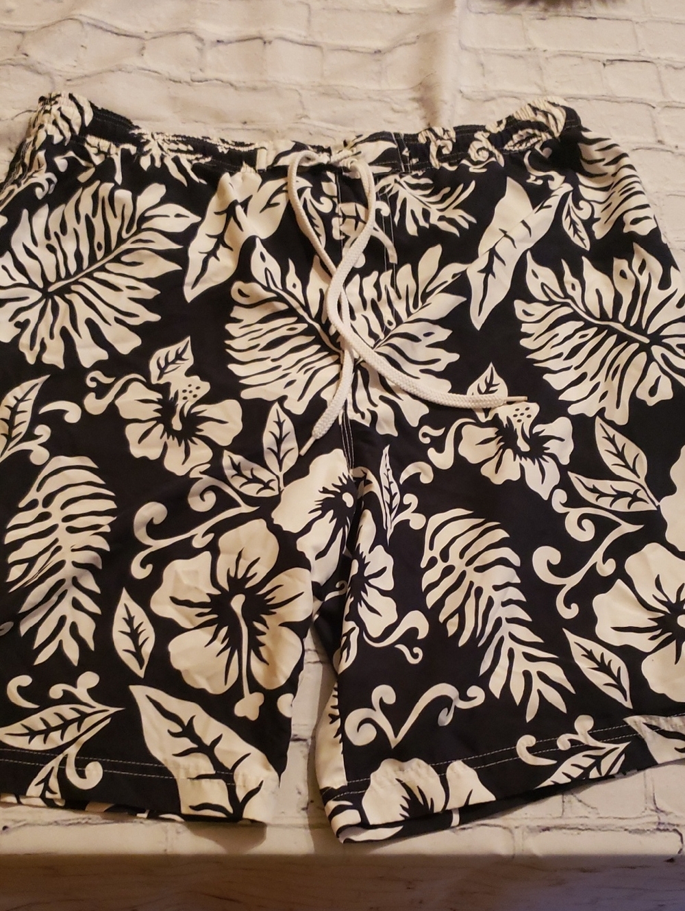 OP MENS Blue & White Tropical Print Swim Shorts